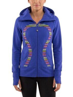 Lululemon Size 6 Blue Rainbow Stripe Stride Full Zip Activewear Hooded Jacket